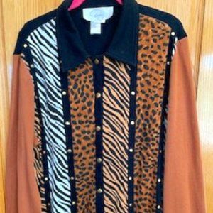 Vtg Diane's Essentials Cotton Cardigan Jacket Sweater Animal Print Sz: 1X